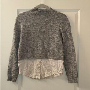 Gray Sweater with White Layered Hem